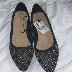 Black Pointed Toe Flats with Gold Detail